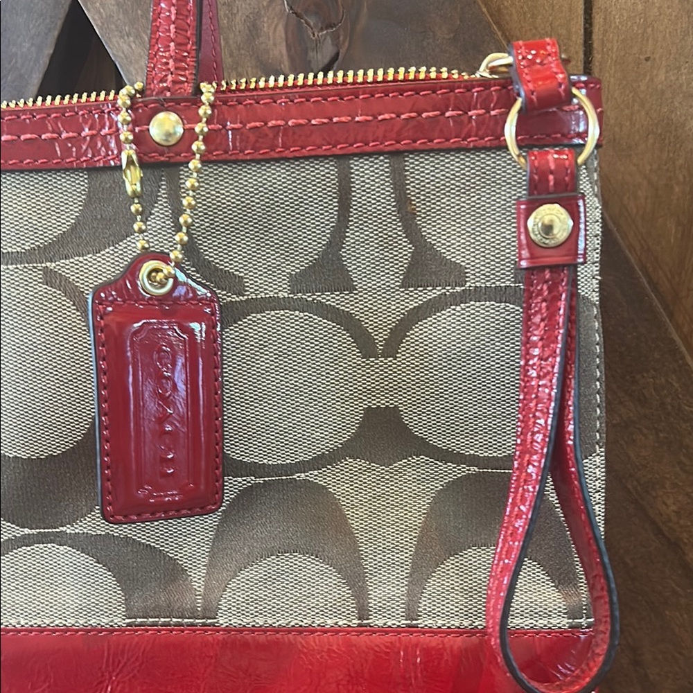 Coach Signature Canvas Tote Bag - Red and Tan - Picture 2 of 6